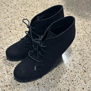 Call It Spring Black Suede Lace Up Booties (Size 8.5)